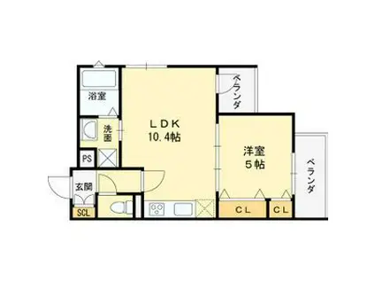 グランディール豊川(1LDK/2階)の間取り写真