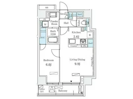 RAUM麻布十番(1LDK/3階)の間取り写真