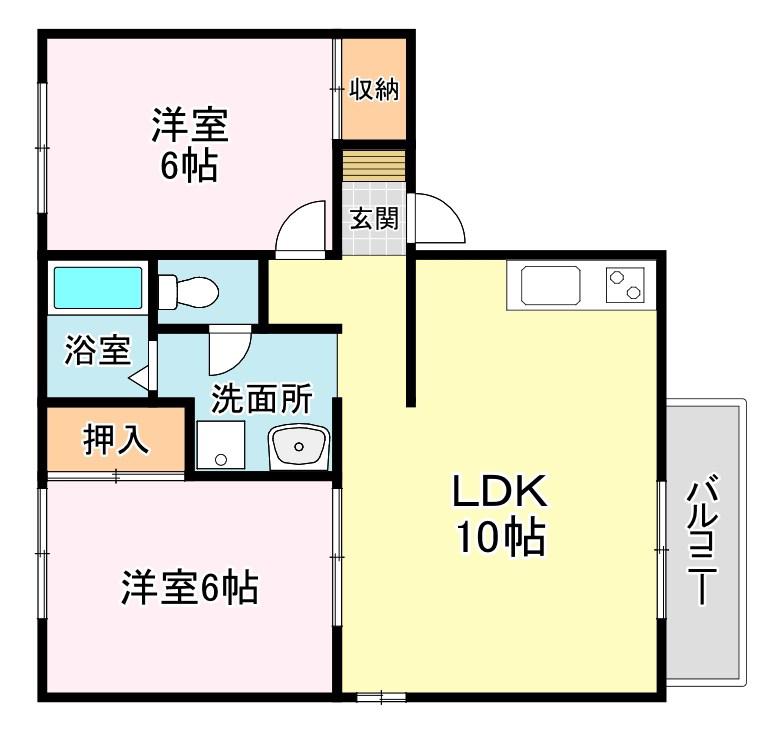グリーンタウンハタケヤマA棟(2LDK/2階)の間取り写真
