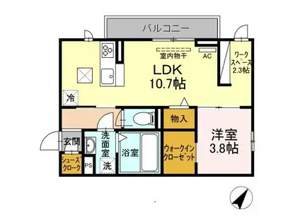 オッツいなり(1LDK/1階)の間取り写真