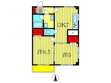 エーデルハイム(2DK/1階)の間取り写真