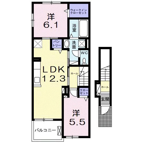 Yフォレスト五個荘(2LDK/2階)の間取り写真