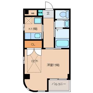 アムール親王塚(1K/2階)の間取り写真