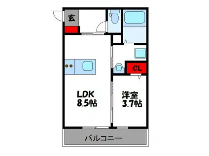 フィーリックス舞の里(1LDK/3階)の間取り写真