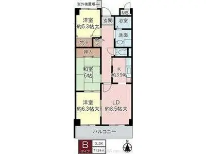 イリス南茨木(3LDK/5階)の間取り写真