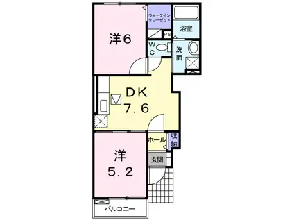 クリアネスI(2DK/1階)の間取り写真