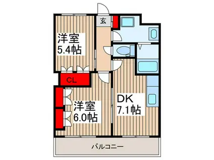 ガーデンヒルズNAKAYAMA弐番館(2DK/2階)の間取り写真