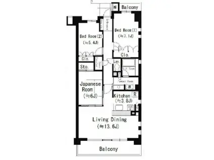 プラネソシエ御影山手(3LDK/3階)の間取り写真