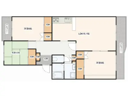 ECLARGE B棟(3LDK/4階)の間取り写真