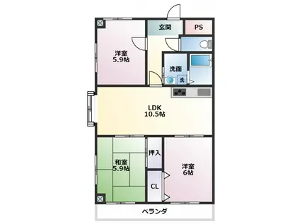 サンミレイ(3LDK/3階)の間取り写真