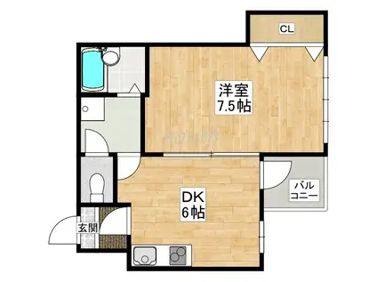 ハイツタカギシ(1DK/3階)の間取り写真