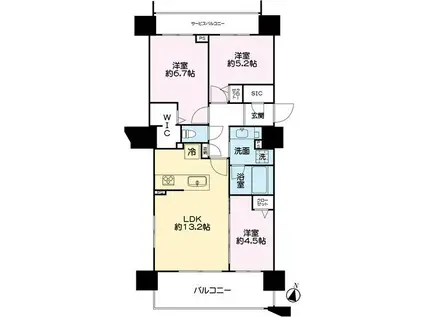 レーベン北18条THE BLCIEL(3LDK/10階)の間取り写真