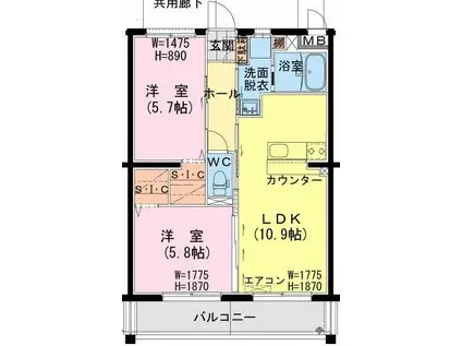 トレジャー ビルド(2LDK/1階)の間取り写真
