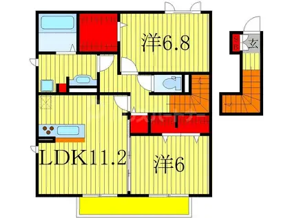 カームベリーD(2LDK/2階)の間取り写真