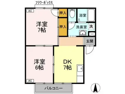 グリーンフィールドC棟(1LDK/2階)の間取り写真