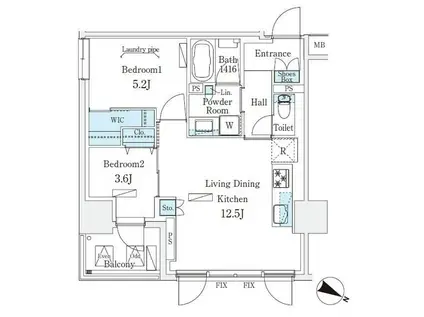 アーバンブリーズ恵比寿(2LDK/12階)の間取り写真
