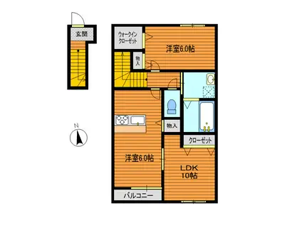グリーンヒルズ吉岡A棟(2LDK/2階)の間取り写真