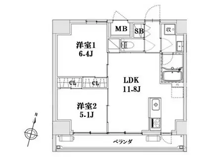 LAGURUS大宮(2LDK/12階)の間取り写真