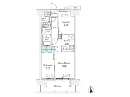 スカイグランデ津田沼(2LDK/8階)の間取り写真