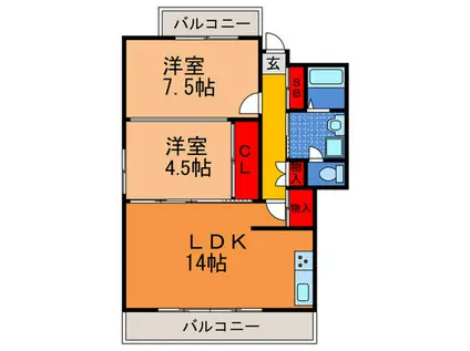サウススクエア(2LDK/2階)の間取り写真