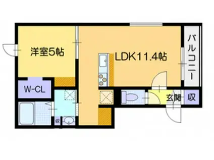 ノルフィーノ月寒東(1LDK/3階)の間取り写真