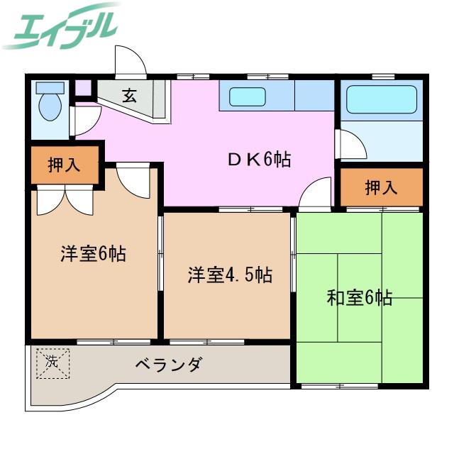 カーサバレンシアときわ(3DK/1階)の間取り写真