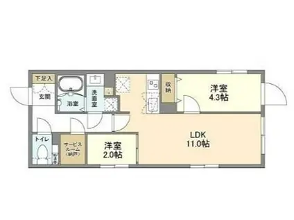 ウェルスクエア洗足(2LDK/4階)の間取り写真