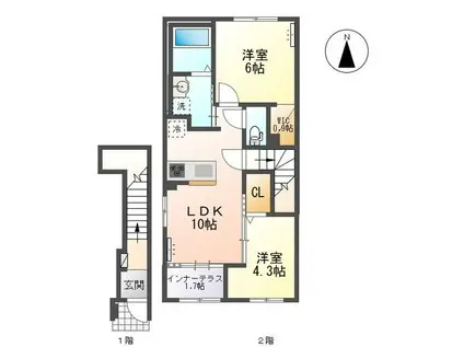 森本2丁目アパートIII(2LDK/2階)の間取り写真