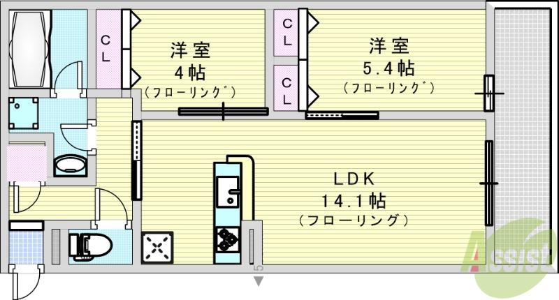 D-RESIDENCE宇保町(2LDK/2階)の間取り写真