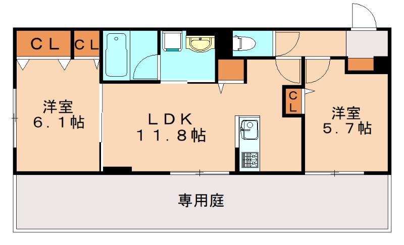 D-ROOM原町駅南(2LDK/1階)の間取り写真