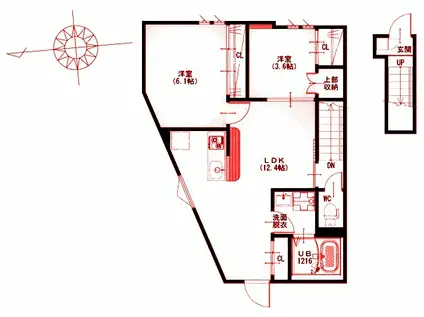 VILLEST溝のノース(2LDK/2階)の間取り写真