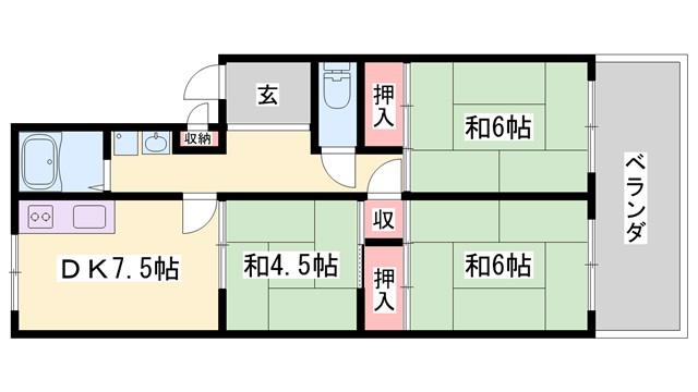 北在家アパートメント(3DK/4階)の間取り写真