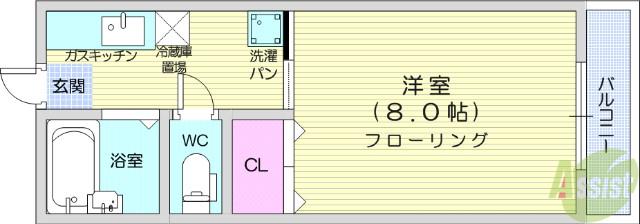 トゥインクルコート国見(1K/2階)の間取り写真