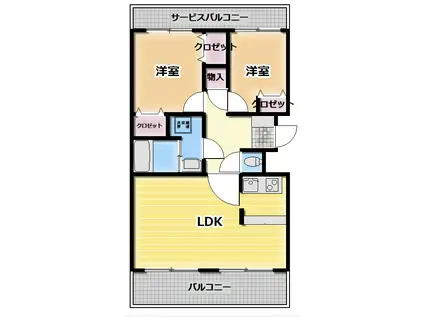 東急ドエルアルス緑地公園(2LDK/2階)の間取り写真