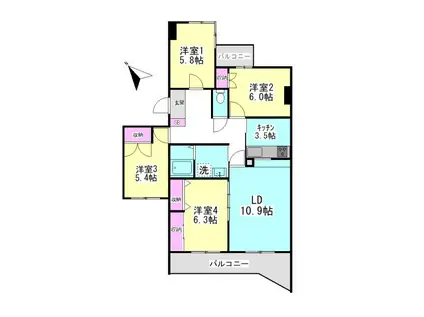 ライムライト松風台3(4LDK/3階)の間取り写真