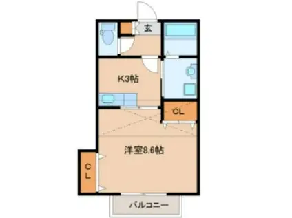 WISHサウス原町(1K/2階)の間取り写真