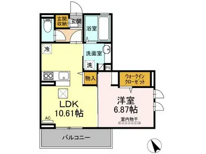 ヴィアレッタ福石(1LDK/1階)の間取り写真