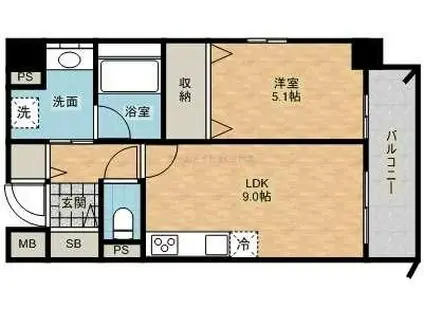 HUIT ARBRE 上町台(1LDK/6階)の間取り写真