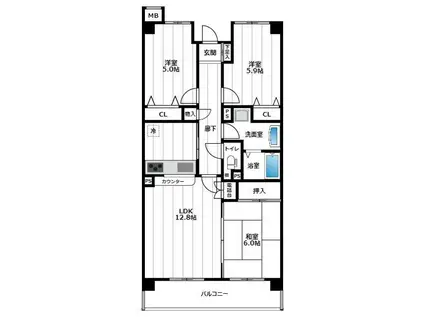 高幡不動マンション(3LDK/4階)の間取り写真