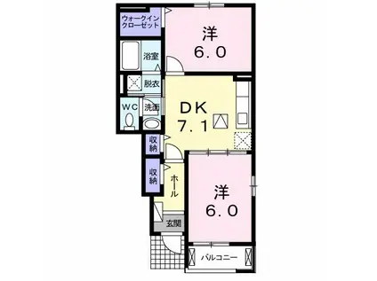 プラシード・セブン A(2DK/1階)の間取り写真