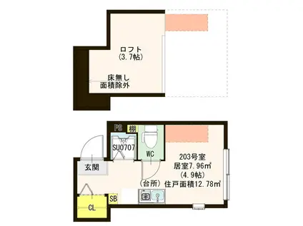 LA VIERE 江古田の森公園(ワンルーム/2階)の間取り写真