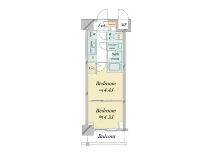 ドゥーエ新横浜(2K/11階)の間取り写真