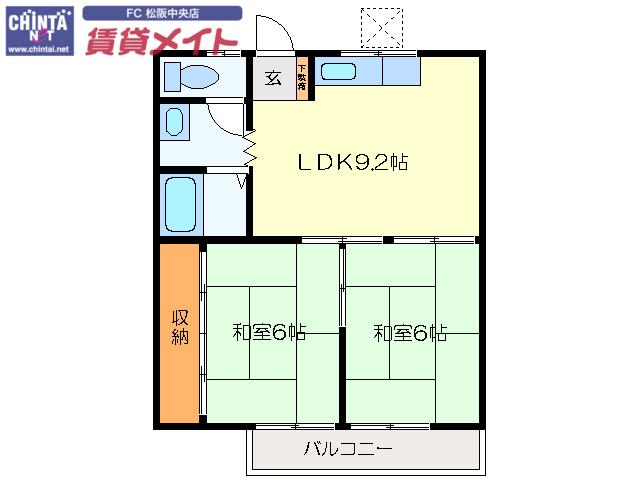 吉田コーポ(2LDK/2階)の間取り写真