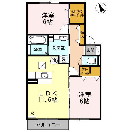 ローゼン シュタット B棟(2LDK/1階)の間取り写真