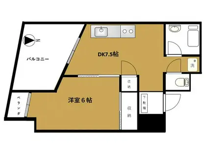 恩田ビル(1DK/6階)の間取り写真