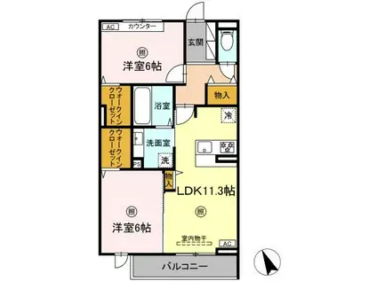 リアン朝霧(2LDK/3階)の間取り写真