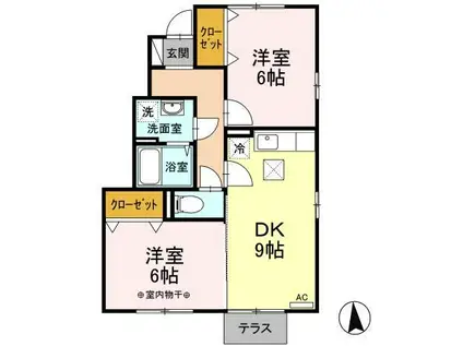 グランメール朝日A・B(2DK/1階)の間取り写真