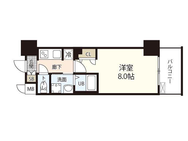 S-RESIDENCE表町(1K/14階)の間取り写真