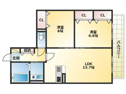 ハイムメゾン平野郷(2LDK/2階)の間取り写真