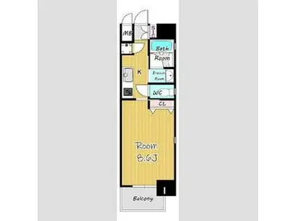 セレニティー名駅(1K/9階)の間取り写真